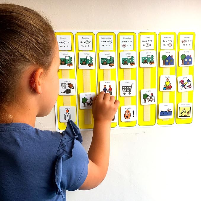 Kids Calendar Visual Schedule Autism – Premium Durable Plastic – Calendar Pocket Chart – Special Education Classroom Must Have – Autism Learning Materials (English)