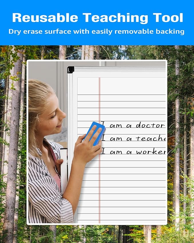 Magnetic Notebook Paper for Classroom: 17"x24" Dry Erase Handwriting Lined Poster for Whiteboard - Write and Wipe Giant Writing Lines White Board Accessories with Markers, Magnets, Eraser