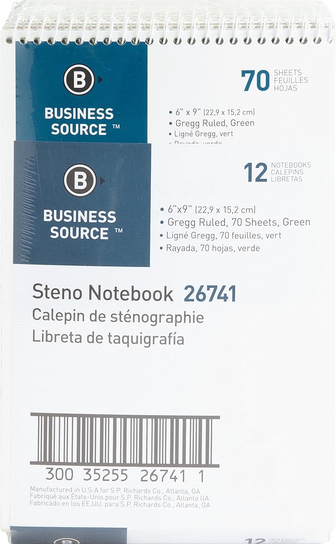 Business Source Wire bound Steno Notebook, 70 Sheets, green (26741PK)