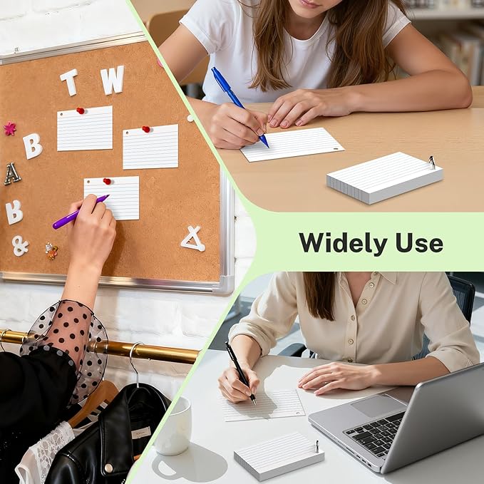 160 Pcs Index Cards with Ring 4 x 6 Inch White Heavyweight Ruled Flash Cards, Flashcards with Ring for School & Office Supplies and Home Organization, Durable Study To Do List Lined Note Cards