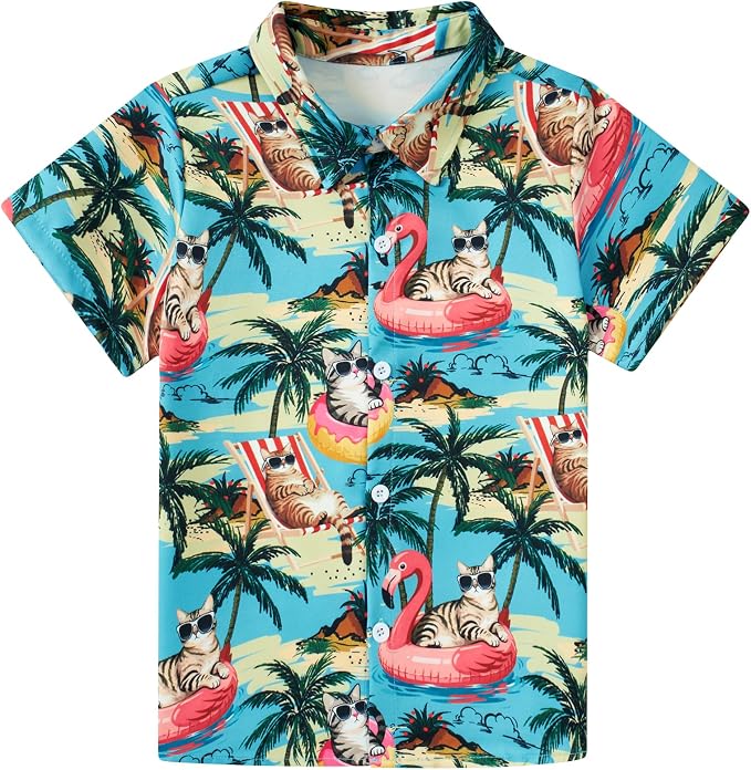 Enlifety 2-10T Kids Hawaiian Shirt Boys Short Sleeve Button Down Shirts Hawaii Summer Casual Blouse