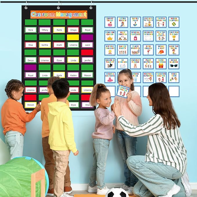 Pajean 253 Pcs Student Behavior Pocket Chart for Classroom Behavior Management Resources Track Reward Bulletin Board Customizable Class Jobs for Home Preschool Daycare Back to School Teacher Supplies