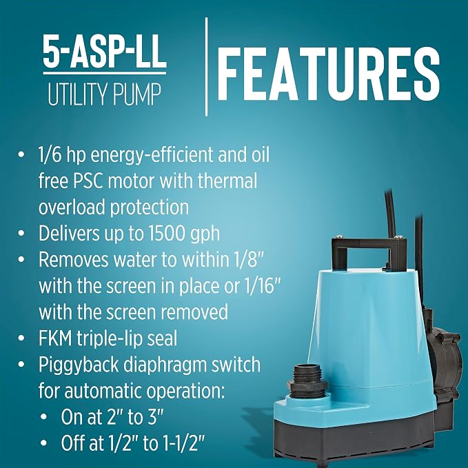Little Giant 5-ASP-LL 115V, 1/6 HP Automatic Low Level Utility Pump