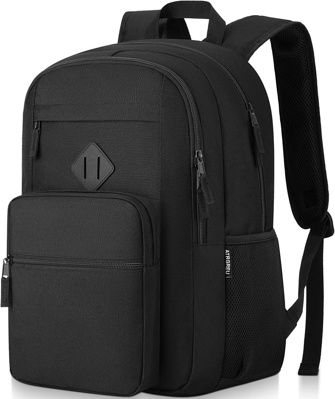 Black Backpack, School Backpak for Teen Boys Girls, Lightweight Classic Student Bookbag, Daily-use Men and Women Travel Laptop Backpack Fits 15.6 Inch Notebook