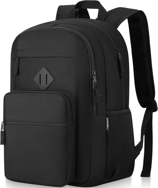 Black Backpack, School Backpak for Teen Boys Girls, Lightweight Classic Student Bookbag, Daily-use Men and Women Travel Laptop Backpack Fits 15.6 Inch Notebook