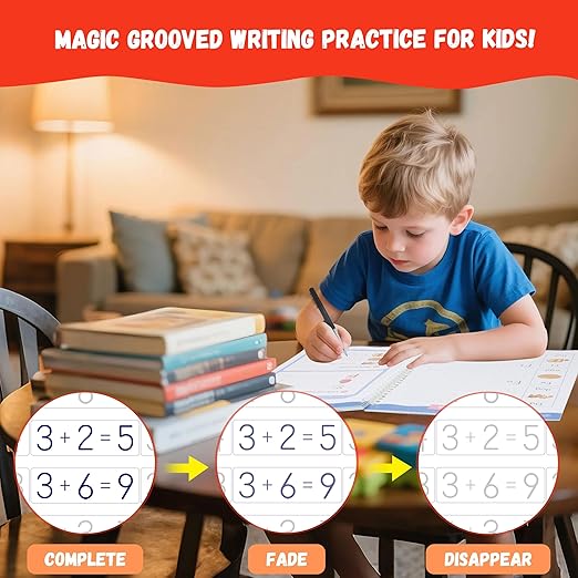 Magic Grooved Writing Practice for Kids Ages 3–5 - Reusable Grooved Writing Books for Kids 3–5 - Handwriting Practice for Kids 5–7 - Preschool Tracing Books & Learning Activities