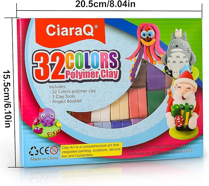 CiaraQ Polymer Clay Kit, Mini Modeling Clay Set for Kids/Beginners/Artist, 32 Colors