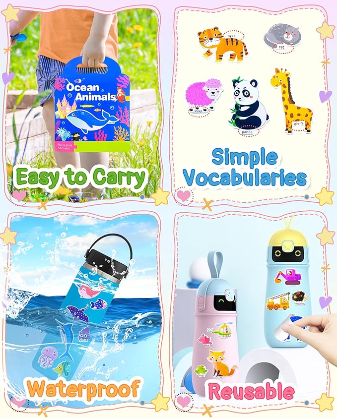 Benresive Reusable Sticker Book for Toddlers & Stickers for Kids, Toddler Travel Toys, Craft Activities, Boys & Girls Birthday Gifts