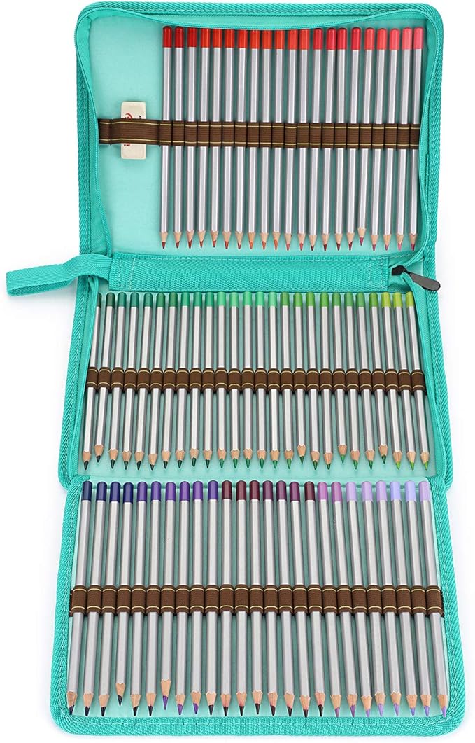 BTSKY® Portable Canvas Zippered Colored Pencil Case-Super Large Capacity 72 Slot Pencil Bag Pouch for Watercolor Pencils (Blue)