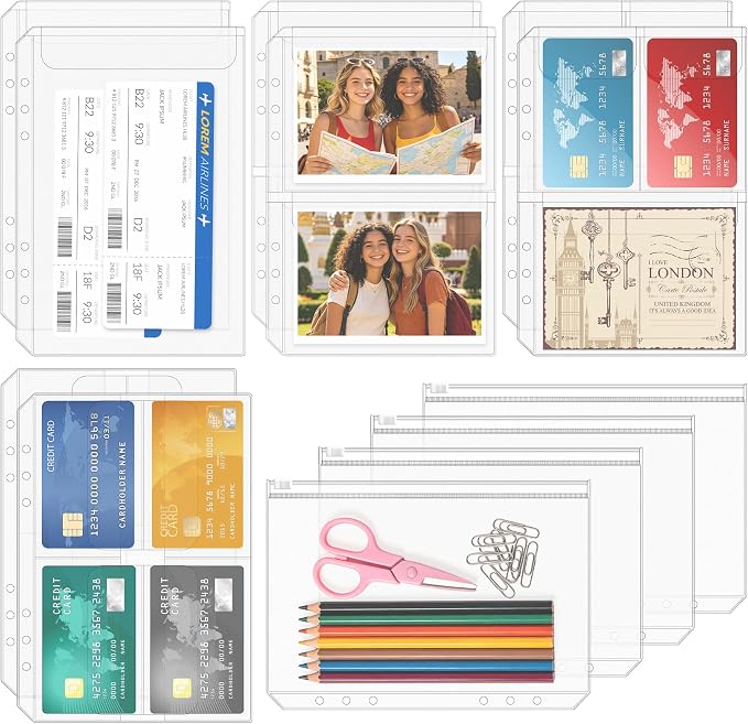 12PCS A5 Binder Pockets, 6-Hole Budget Envelopes for Planner