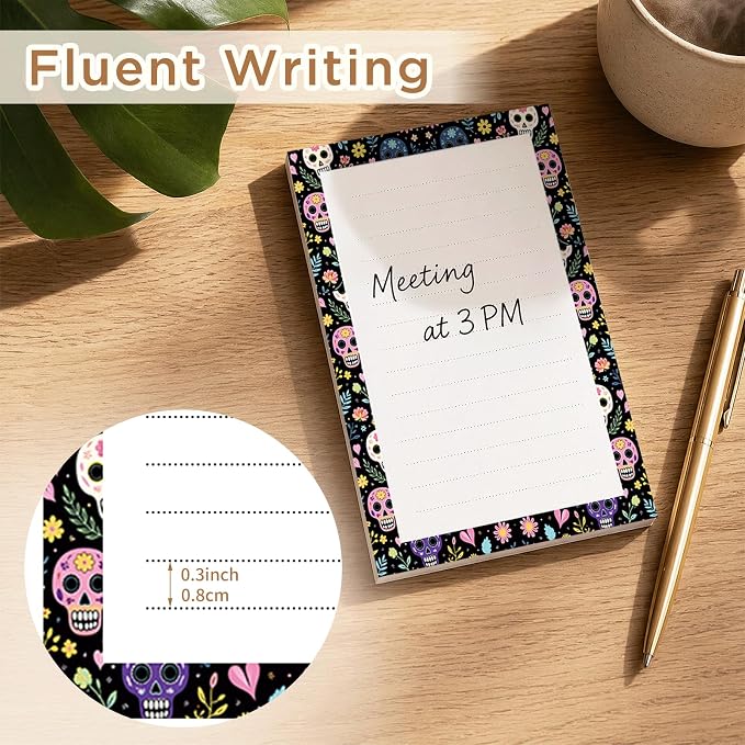 Lined Sticky Notes 4x6 in, 2 Pack Large Cute Notepads with Lines, Bright Post Memo Note Pads Big Rectangular Sticky Notes for Office Colorful Skull Flowers