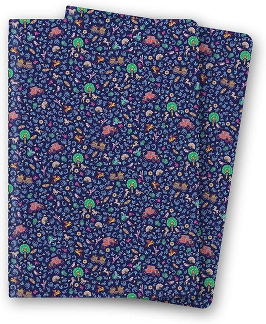 Stitched Composition Notebooks 2-Pack with Unique Art Designed Cover, A5 Lined Diary (8.2"L*5.5"W), Lay Flat Design, Thicked Paper Writes Smoothly for School and Office (Blue Retro)