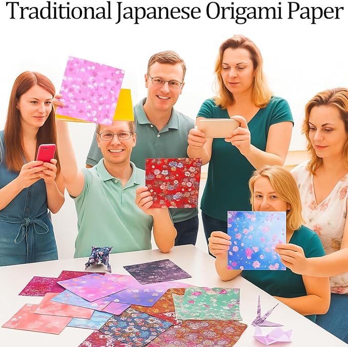 Lincia 1200 Pieces Origami Paper Kit Japanese Washi 6 Inch Square Double Sided Sheet 32 Vivid Colors Sakura Cherry Flowers Colors for Hand Crafts Project Creativity Scrapbook Paper Beginner