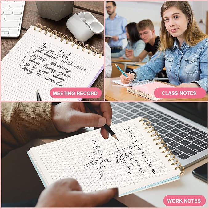 Resurhang 3 Pack Top Spiral Notebook 7"x10" Hardcover Steno Pads 240 Pages(120 Sheets) College Ruled Waterproof Cover Notepad Left-Handed Notebooks for Work School Office(Purple, Light Blue, Pink)
