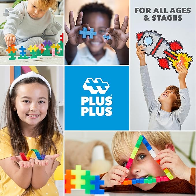 PLUS PLUS 240 Piece Interlocking Building Blocks for Kids, Open Ended Connecting Toys, Stem Bin Classroom Mini Manipulatives - Neon Mix Play Tube