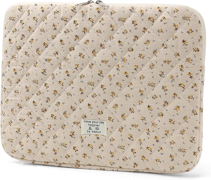 Puffy Laptop Sleeve 13-15.6 Inch Cute Quilted Laptop Protective Case Padded Floral Computer Sleeve for MacBook (A-Yellow, 13 Inch)