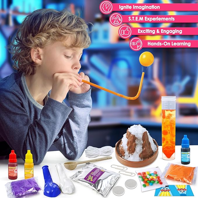 UNGLINGA Science Kits for Kids with 50 Experiments Chemistry Set, Volcano, Crystal Tree, Magic, Educational S.T.E.M Toys Birthday for Boys Girls