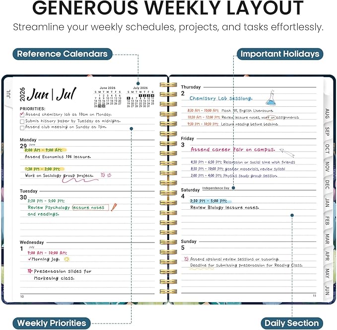 Planner 2026-2027, Academic Year Monthly and Weekly Calendar Planner, Jul 2026 - Jun 2027, Hardcover Teacher Student Planning Agenda book with Tabs, Perfect for School Office Supplies, 8.5" x 11" - Desert Whimsy