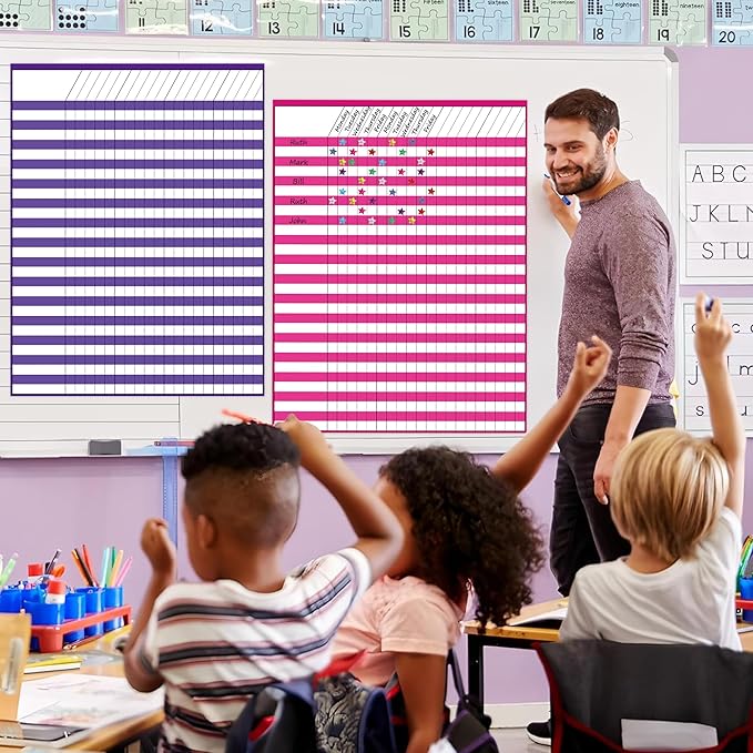 8 Pack Colorful Dry Erase Incentive Chart Multi-Color Classroom Laminated Dry Erase Reward Chore Charts with 1350 Reward Star Stickers for School Attendance Homework Progress Tracking, 13" x 17"
