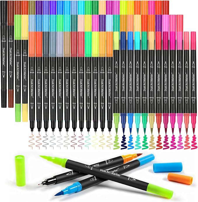72 Markers For Adult Coloring Books, Dual Brush Marker Pens, Fine Tip Color Markers For Drawing Art Supplies Kit And School Supplies