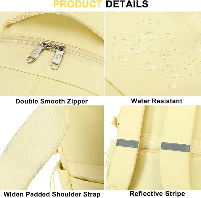 School Bag for Teens Girls,Girls Backpack,3 PCS Backpack for Girl, 15.6 Inch Laptop with Lunch Box Pencil Pouch Set (Yellow Set)