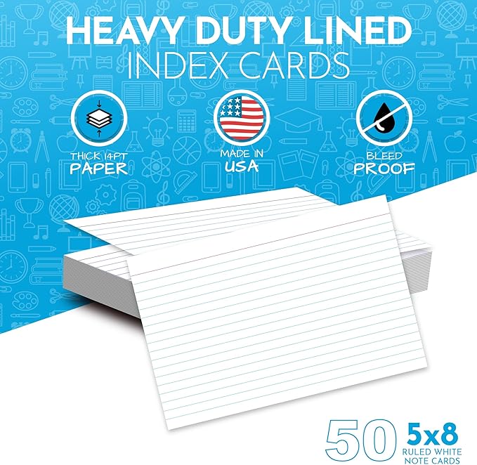 Home Advantage 5x8 Ruled Index Cards - Our 50 Pack of Lined Notecards Use Heavy Duty Cardstock to Make Them Bleed Proof – These Line Ruled Index Cards Make Perfect Flashcards & Note Cards
