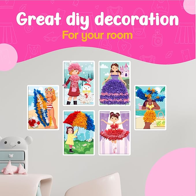 jackinthebox Poke Poke Art for Kids - Fashion Theme, Flower Pressing Kits, Mess-Free Fabric Art and Craft for Girls Ages 4 5 6 7 8