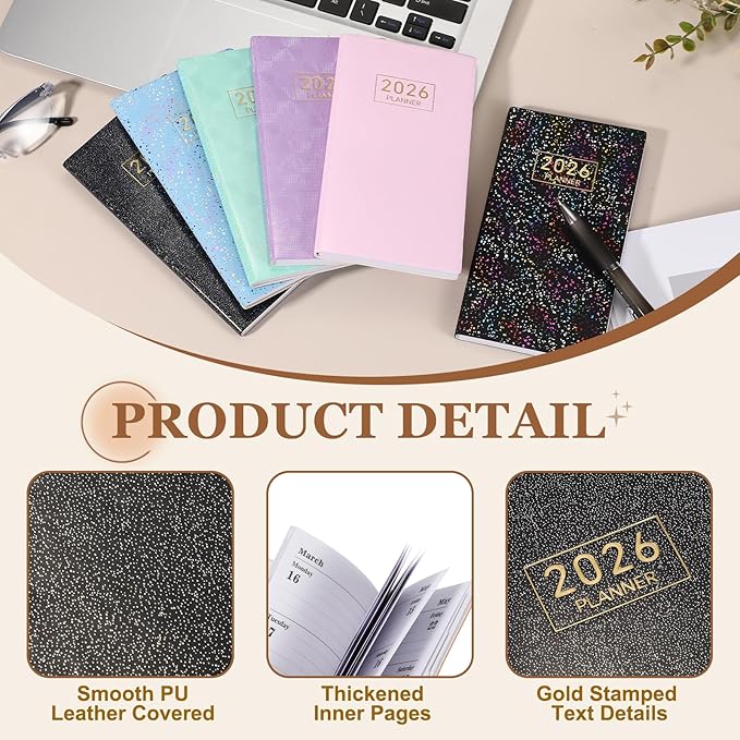 PATIKIL 2026 Daily Planner Notebook, 6.8 x 3.8" 64 Sheets Undated to Do List Daily Weekly Monthly Goals Pocket Notebook for Office Home Study Work Weeding Time Management, Star Black