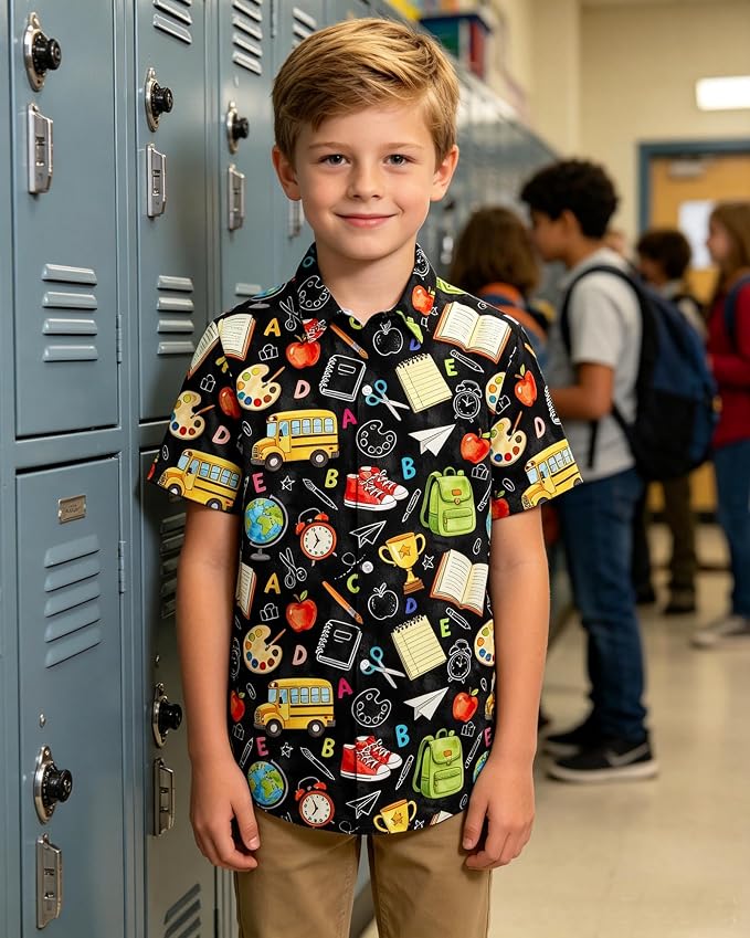 Enlifety 2-10T Kids Hawaiian Shirt Boys Short Sleeve Button Down Shirts Hawaii Summer Casual Blouse