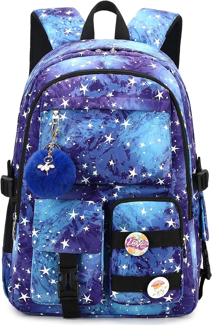 Hidds Laptop Backpacks 15.6 Inch College Backpack Elementary Middle High School Book Bag Cute Kids Bookbags Anti Theft Travel Back Pack Casual Daypack for Teens Girls Women Students (Galaxy Blue)