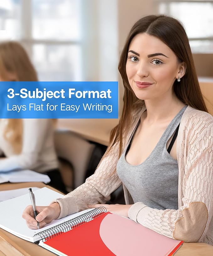 Dunwell 3-Subject Notebook College Ruled 8.5 x 11 (Black), 150 Sheets (300 Pages), Spiral Notebook 8.5x11 with Tabs, Movable Dividers, Storage Pockets, Protective Plastic Covers