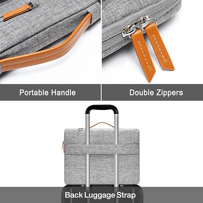 MOSISO 360 Protective Laptop Shoulder Bag,13-13.3 inch Computer Bag Compatible with MacBook Pro 14, HP, Dell, Lenovo, Asus Notebook,Side Open Messenger Bag with 4 Zipper Pockets&Handle, Gray