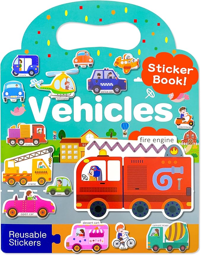 Benresive Reusable Sticker Book for Toddlers, Stickers for Kids, Travel Toys for Arts & Crafts Activities, Birthday Gift for Boys & Girls, Vehicle Themes