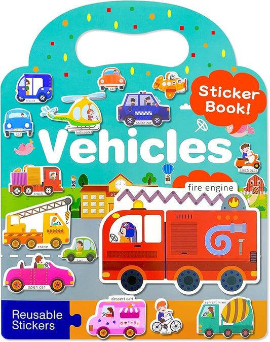 Benresive Reusable Sticker Book for Toddlers, Stickers for Kids, Travel Toys for Arts & Crafts Activities, Birthday Gift for Boys & Girls, Vehicle Themes
