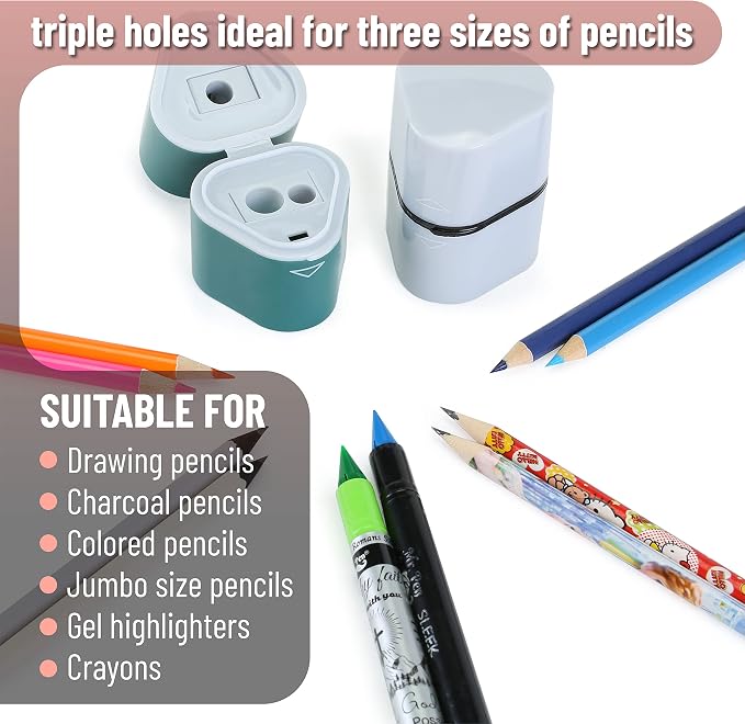 Mr. Pen- Pencil Sharpener for Colored Pencils, 3 Pack, 3 Hole