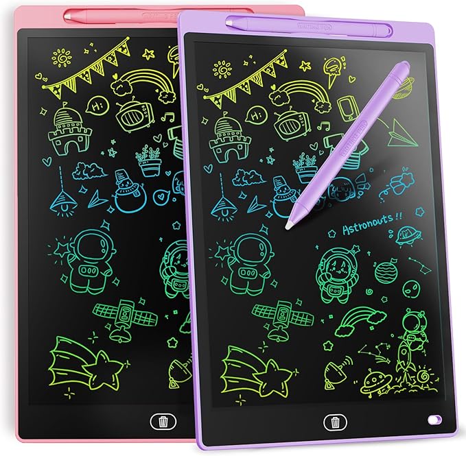 [2 Pack] Genialba LCD Writing Tablet 12-Inch Colorful Doodle Board, Toddler Learning Educational Toys Gifts for 3-8 Years Old Girls and Boys, Electronic Drawing Pad for Kids (Pink&Purple)