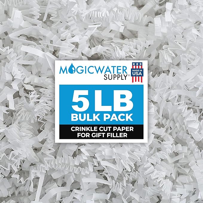 MagicWater Crinkle Cut Paper for Gift Baskets - 5LB - White - Perfect for Shredded Paper Filler, Basket Filler, Gift Boxes, Bridesmaid Gifts, Christmas Stuffers & More – Ideal for All Occasions