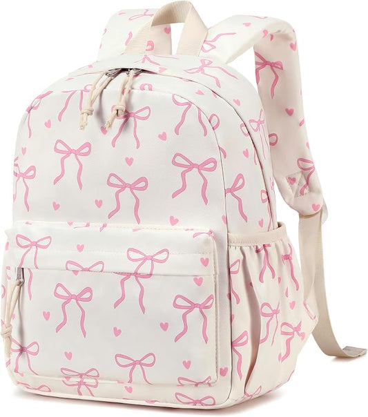 LOIDOU Toddler Backpack for Girls School Bookbags for Preschool Kindergarten Cute Backpacks (Mini Bow tie Beige, S-12)