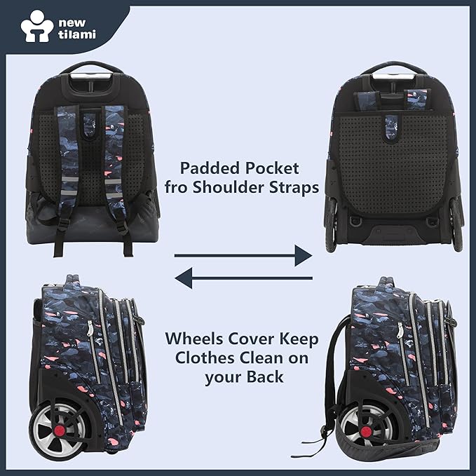 NEW TILAMI 20" Rolling Backpack for Teens Adults, Climbing Stairs Waterproof Backpack with Wheels for School Business Trave Camping with Laptop Compartment, Fit 17 Inch Laptop, Grey Stone