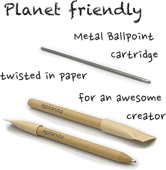eplanita I’M PERFECT FOR SCRIBBLE – Eco Friendly Pens (Pack of 12), Black Ink Ballpoint Biros, Sustainable Stationary Supplies, For Office or School, One Tree Planted