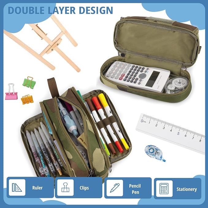 Tactical 4 Compartments Pencil Case for Boy, Large Pen Pouch Bag for School | Tactical Large Capacity Pen Box, 900D Farbic Tool Bag for School College Office Marker Organizer for Boy Kid Men Adult Teen