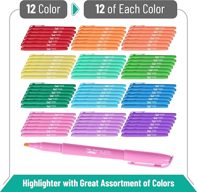 Mr. Pen- Highlighters, 144 Pack, Bulk Set, Assorted Colors, Chisel Tip, Quick-Dry, Smear-Resistant, Odorless Highlighters Bulk for School, Office & Journaling