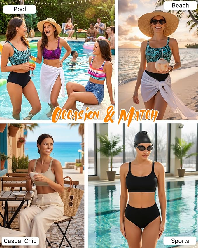 Tempt Me Women Sports Bra Bikini Tops Scoop Neck Bathing Suits Top Padded Swim Crop Tops Only