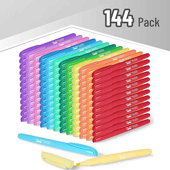 Mr. Pen- Highlighters, 144 Pack, Bulk Set, Assorted Colors, Chisel Tip, Quick-Dry, Smear-Resistant, Odorless Highlighters Bulk for School, Office & Journaling