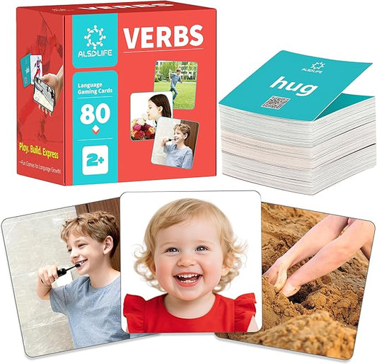 80 Verb Cards Speech Therapy, Videos for Fun Learning, Sturdy and Durable Action Verbs Flash Cards for Kids, Speech Therapy Materials for Autism Non Verbal Autistic Kids Ages 4-8