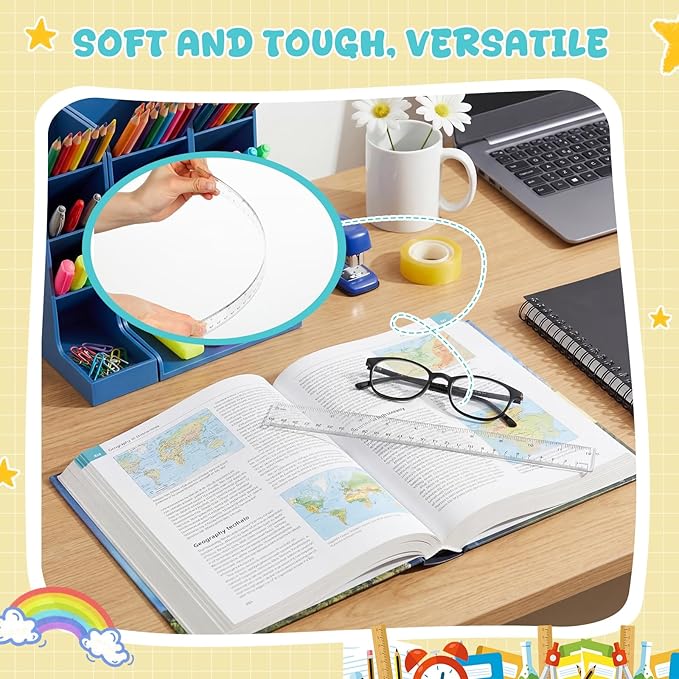 EBOOT 2 Pack Plastic Ruler Straight Ruler Plastic Measuring Tool for Student School Office(Clear,12 Inch)