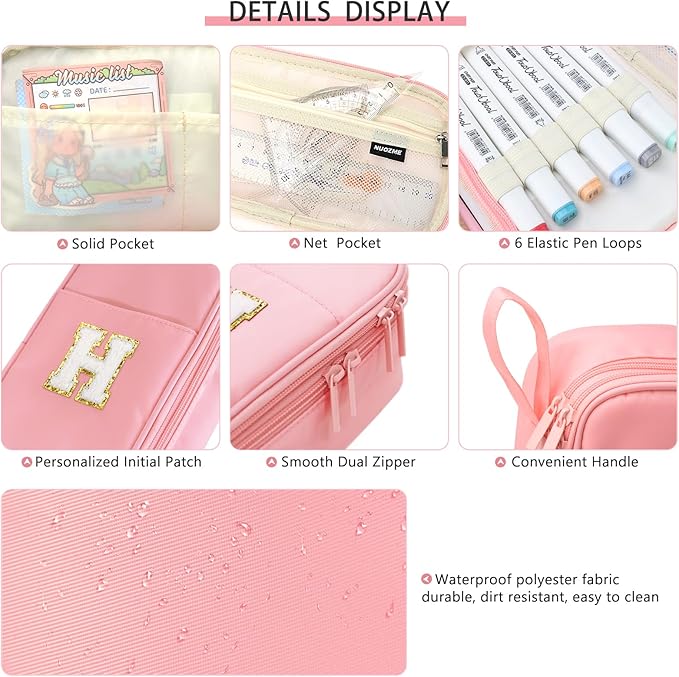 Large Pencil Case,Big Capacity Pencil Pouch,Personalized Initial Pencil Bag with smooth zipper,Multiple Pockets,Cute Aesthetic Stationery Pen Case Bag for Teen Girls College (Mint Green, A)