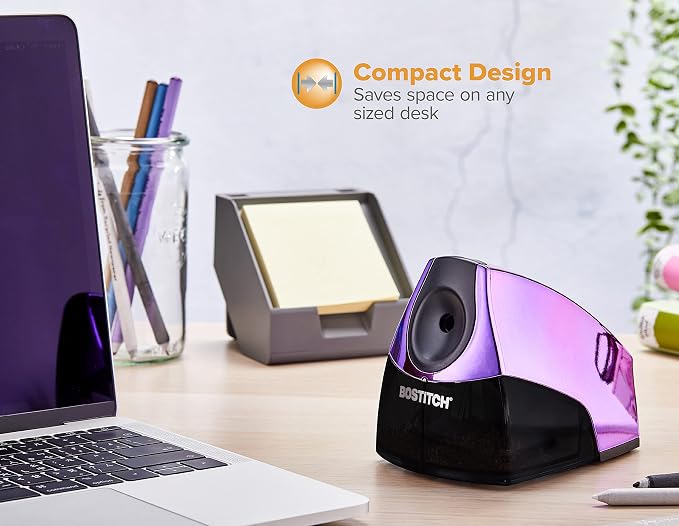 Bostitch Office Electric Pencil Sharpener for Classroom & Desk Use, Heavy-Duty Stall-Free Motor, High-Capacity Shavings Tray, Metallic Purple (Pack of 6)