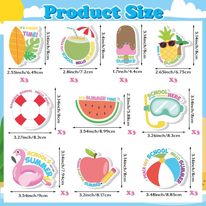Xqumoi 30 Pack Summer End of the Year Sticky Notes - Graduation Gift Pool Beach Self Sticky Notepads Student Graduation Holiday Writing Memo Pads for School Class Office Party Supplies