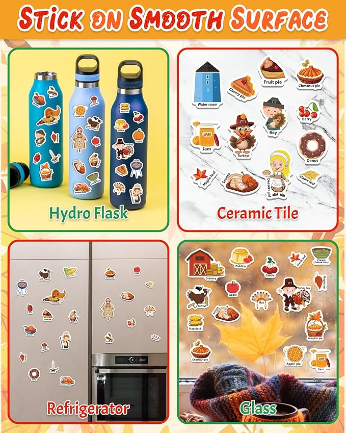 Benresive Reusable Sticker Book for Toddlers, Stickers for Kids, Travel Toys for Arts & Crafts Activities, Birthday Gift for Boys & Girls, Thanksgiving Themes